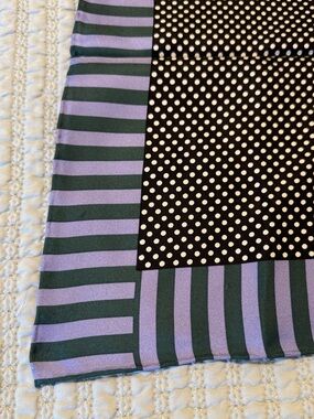 Vintage Square Silk Scarf Stripes & Polka Dots Purple Green Black 32” X 32”